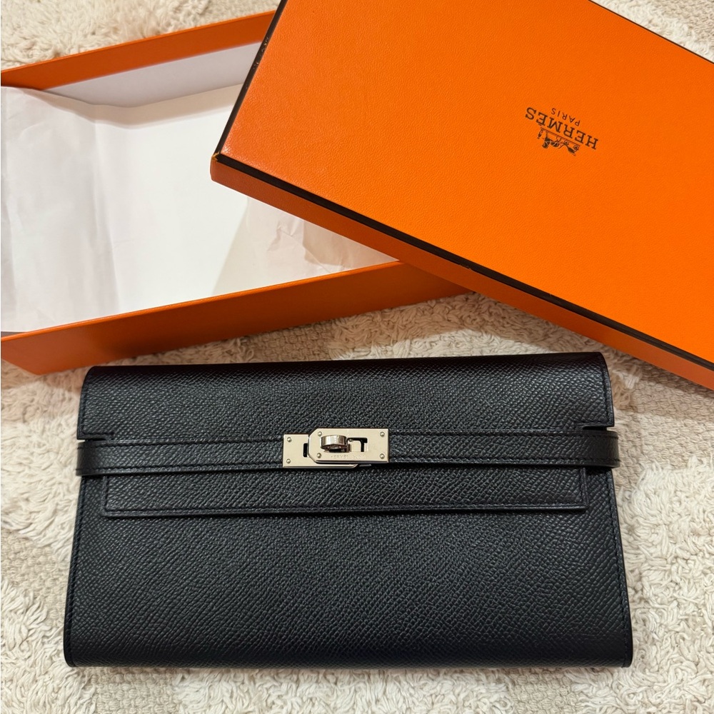 Hermès Black Kelly Wallet Epsom PHW